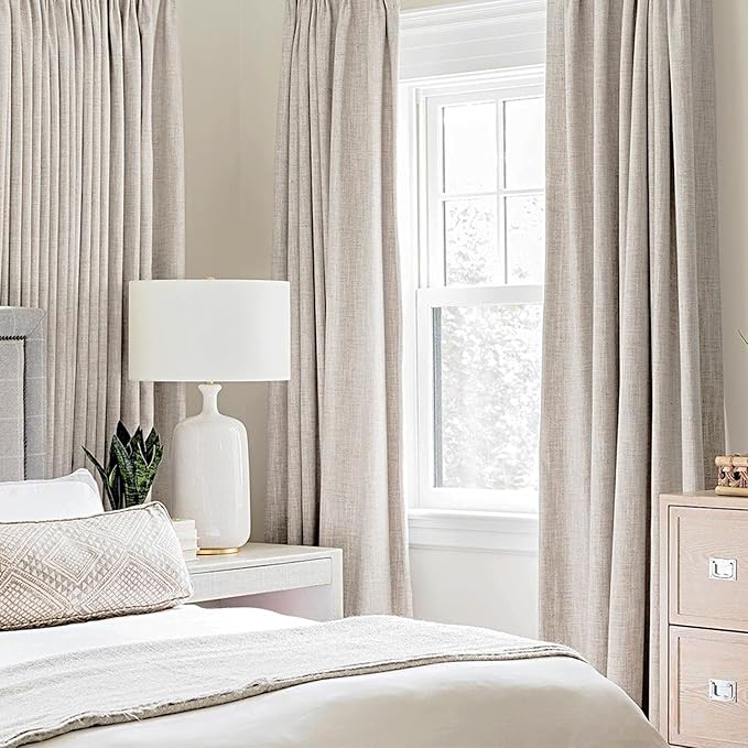 MIULEE 100% Blackout Linen Textured Curtains for Bedroom Solid Thermal Insulated Ivory Grommet Room Darkening Curtains & Drapes Luxury Decor for Living Room Nursery 42 x 84 Inch (2 Panels)