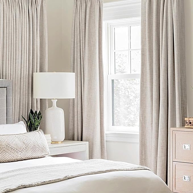 MIULEE 100% Blackout Linen Textured Curtains for Bedroom Solid Thermal Insulated Ivory Grommet Room Darkening Curtains & Drapes Luxury Decor for Living Room Nursery 52 x 92 Inch (2 Panels)