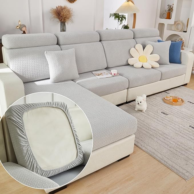 Couch Cushion Covers for Sofa Couch Covers Wear-Resistant Universal Sofa Cover Washable Stretch for Sectional Slipcovers (Texture-Light Gray,Extra Large Single Seat Cover)