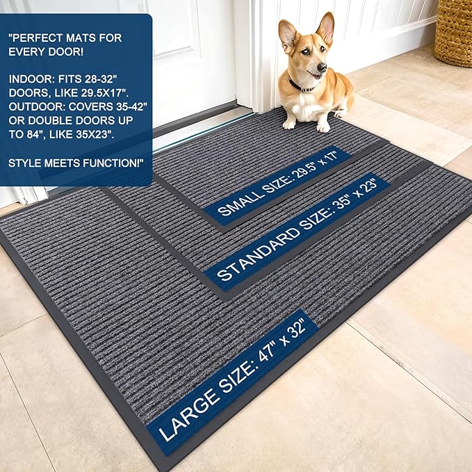 OLANLY Front Door Mat Indoor Outdoor Entrance, Waterproof Heavy Duty Doormat, Fade Resistant, Low Profile, Easy Clean Patio Porch Welcome Floor Mats for Entry, 71x34, Grey