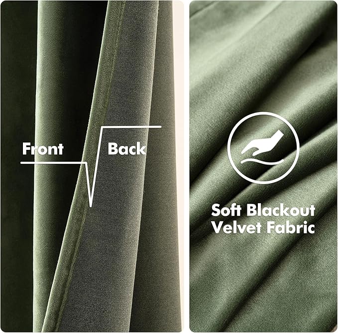 MIULEE Velvet Curtains Olive Green Elegant Long Grommet Curtains Black Out Thermal Insulated Soundproof Room Darkening Drapes for Classical Living Room Bedroom Decor 52 x 96 Inch Length 2 Panels Set