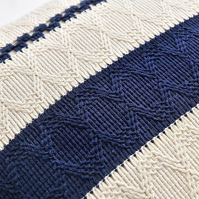 Fancy Homi Set of 1 Navy Blue Lumbar Decorative Throw Pillow Covers 12x20 Inch for Couch Bed Sofa Living Room, Soft Cotton blend Woven Textured Cushion Case