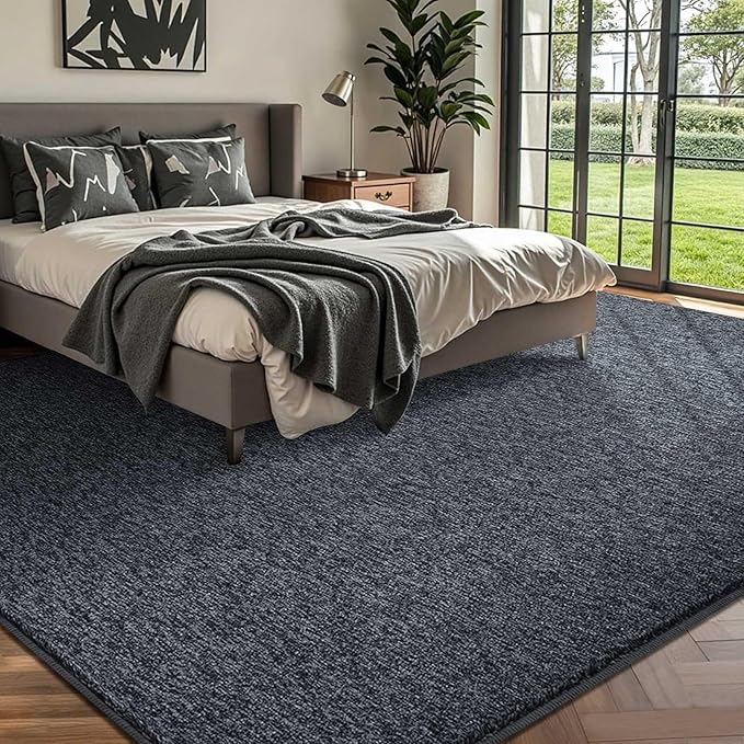 FinRèc 8x10 Washable Area Rugs for Bedroom Living Room, Low Pile Thin Rug Solid Color, Non-Slip Carpet Indoor for Home Decor (Grey)