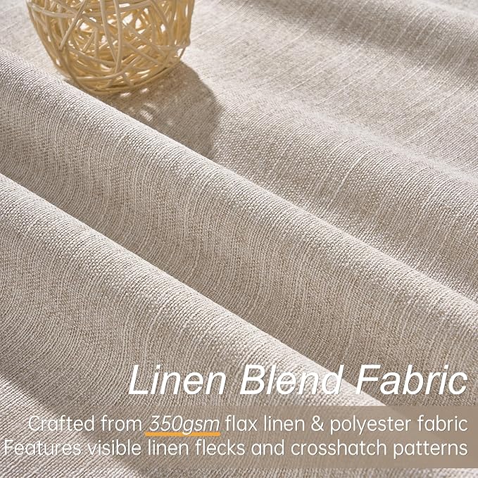Topfinel Boho Black Out Linen Curtains 86 Inch Length 2 Panels Set for Bedroom Living Room Greige Insulating Winter Room Divider Curtains Neutral Burlap Drapes Pleated Back Tab