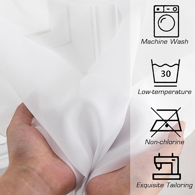 Simplebrand Sheer White Curtains 108 Inches Long, Extra Long Rod Pocket Solid Color Window Sheer Curtain Panels, Elegant Curtains & Drapes for Living Room, Bedroom 2 Panels (White, 59" W x 108" L)