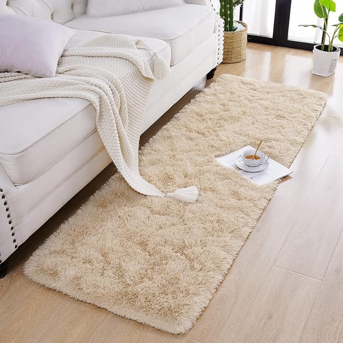 Chicrug Soft Runner Rug for Bedroom Living Room Plush Fluffy Rug 2x10 Feet, Shag Furry Runner Carpet Non Shedding for Nursery Children Kids Girls Room Home Decorative, Khaki