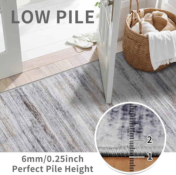 3x4 Rugs Washable Entry Rug: Easy-to-Clean Carpets for Large Entryway Hallway Kitchen Bedroom - Stain and Water Resistant Carpet with Non-Slip Backing - Soft Low-Pile Door Mat Beige Grey