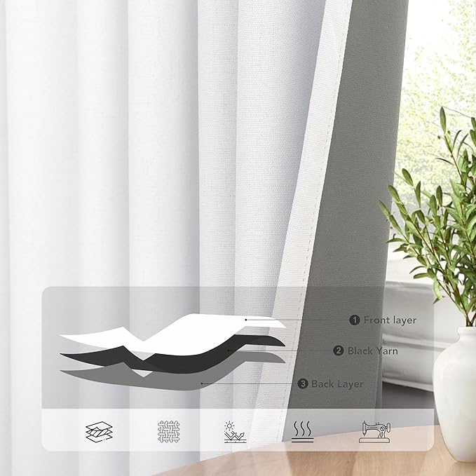 Neutral 10ft Blackout Curtains 120 Inches Long Elegant Cottage Floor Length Blinds Shades Tall Linen Curtain for Sliding Door 2 Panels Privacy Room Divider Drapes for Living Room Villa Back Tab White