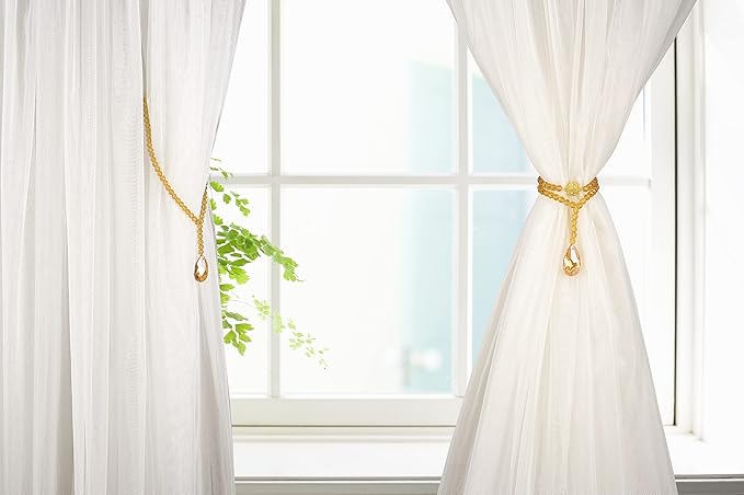 SUQ I OME 2 Pack of Luxury Crystal Beaded Magnetic Curtain Tieback and Holdback Curtain Clips Curtain Buckle Curtain Holder Blingbling Curtain Holdbacks for Drapes,Champagne
