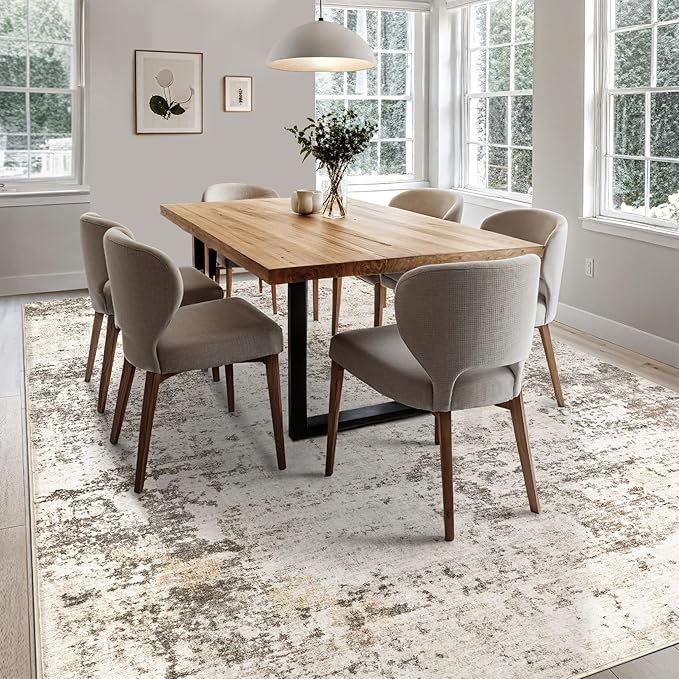 UERMEI 6x9 Area Rug Living Room Rugs - Washable Neutral Modern Abstract Soft Thin Large Rug Indoor Floor No Slip Rug Carpet for Bedroom Under Dining Table Home Office Decor - Dark Brown