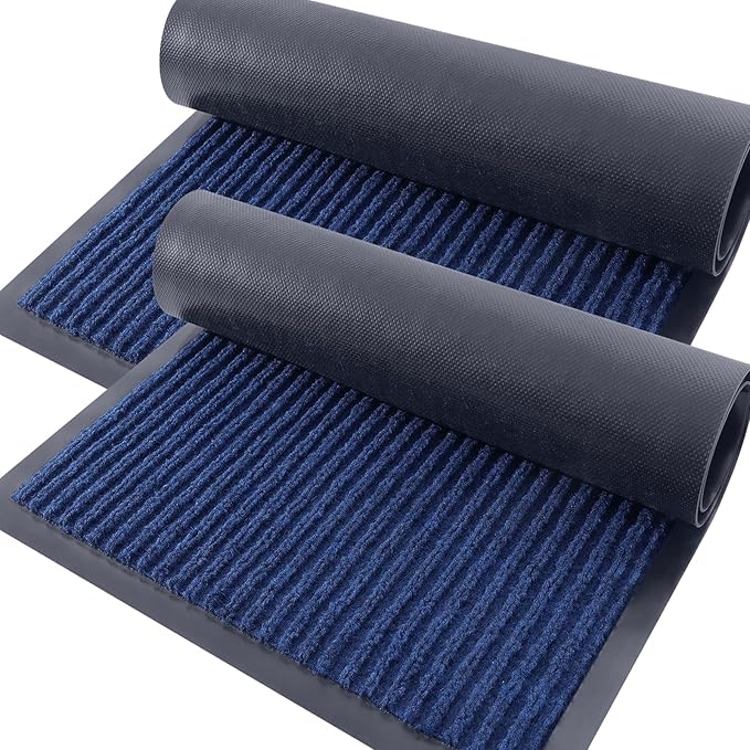 OLANLY Front Door Mat Indoor Outdoor Entrance, 2-Pack 47 x 32 Inch, Waterproof Heavy Duty Doormat, Fade Resistant, Low Profile, Easy Clean Patio Porch Welcome Floor Mats for Entry, Blue
