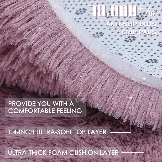 OLANLY 9x12 Machine Washable Large Area Rugs for Living Room, Bedroom, Soft Fluffy Shaggy Bedside Rug, Indoor Floor Carpet for Kids Girls and Boys, Dorms, Nursery, Home Decor Aesthetic, Blush
