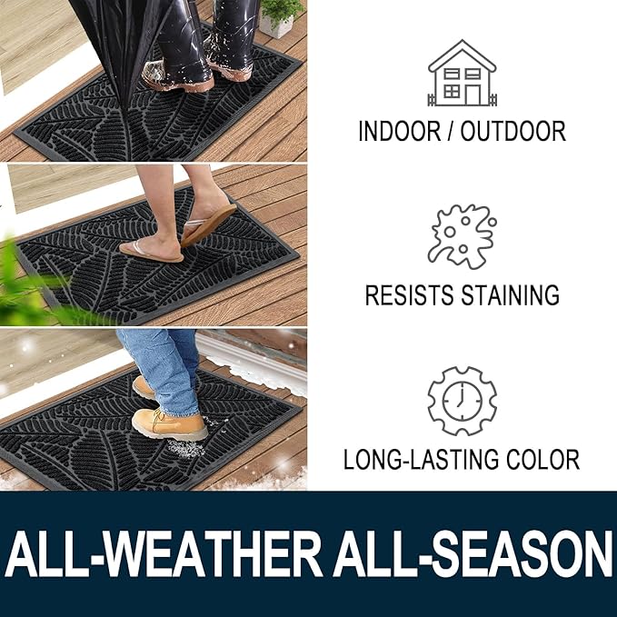 Colorxy Waterproof Doormat, Sturdy Natural Rubber Front Indoor Mat, Non Slip Low Profile Indoor Outdoor Door Mats, Stain and Fade Resistant Floor Mat, Easy Clean Patio Entrance Mat, 47''x24'', Black