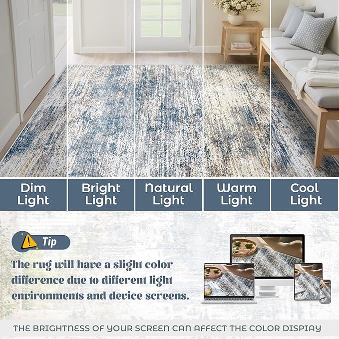 XLUEZ 10x14 Area Rugs for Living Room, Washable Modern Abstract Large Area Rug Neutral Soft Non Slip Kids Rug Stain Resistant Indoor Carpet for Bedroom Dining Room Playroom Office(BlueWhite, 10'x14')
