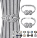 NICEEC 2 Pack Mini Magnetic Curtain Tiebacks Nordic Simple Style Drape Tie Backs Elegant Hand Weave Rope Knot Decorative Curtain Holdbacks for Home & Office Thin Window Drapery (Silver Grey)