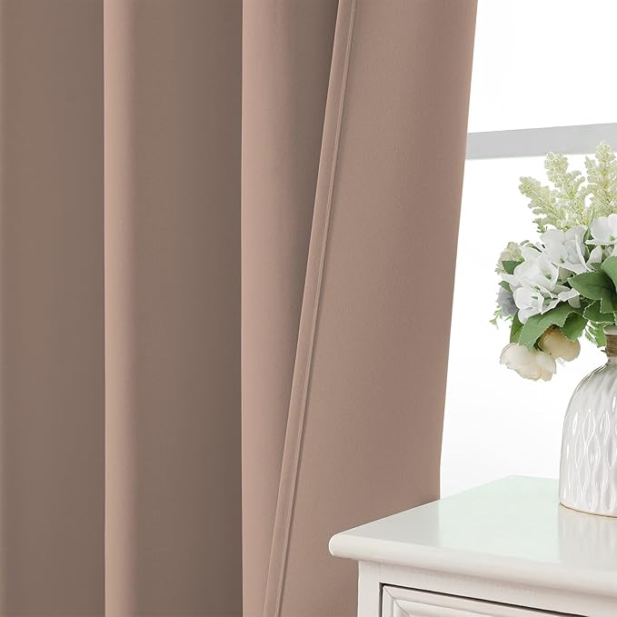 CUCRAF Khaki Blackout Curtains 45 inch Length 2 Panels Set, Rod Pocket Room Darkening Drapes for Bedroom Living Room, Insulated Thermal Light Blocking Window Curtain (W52 x L45 Inch)