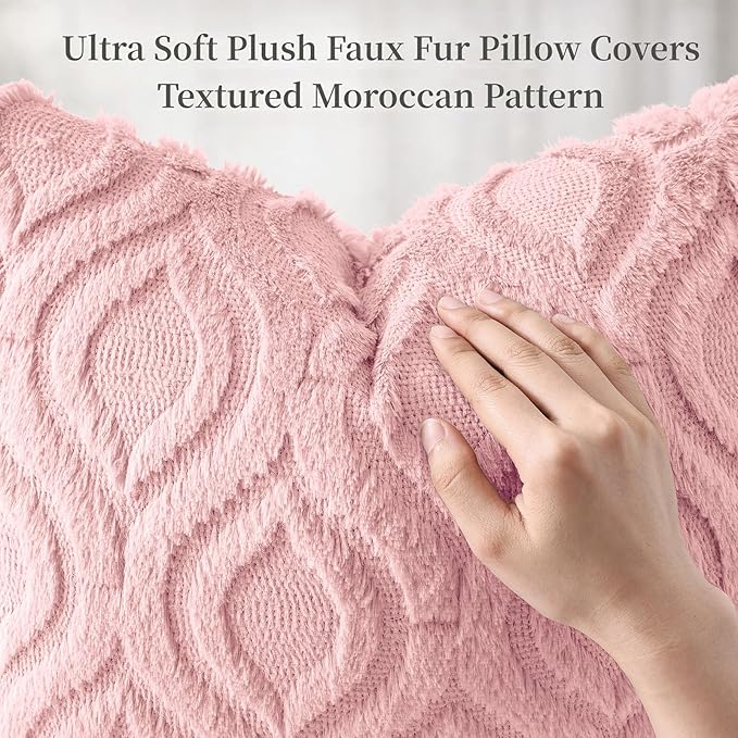 decorUhome Throw Pillow Covers 26x26 Inch Set of 2, Soft Plush Faux Wool Pink Solid Couch Pillow Covers, Accent Euro Sham Farmhouse Neutral Square Pillow Cases for Sofa Bed Living Room