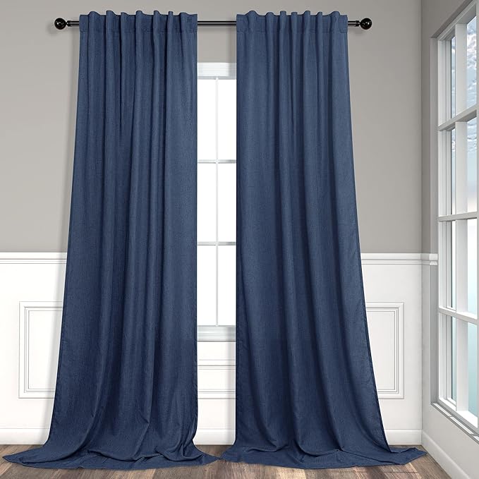 Navy Curtains 108 Inches Long for Living Room 2 Panels Set Back Tab Pocket Light Reducing Semi Transparent Soft Linen Airy Flowy Dark Blue Sheer Curtain for Dining Room Large Windows Sliding 9 FT Tall