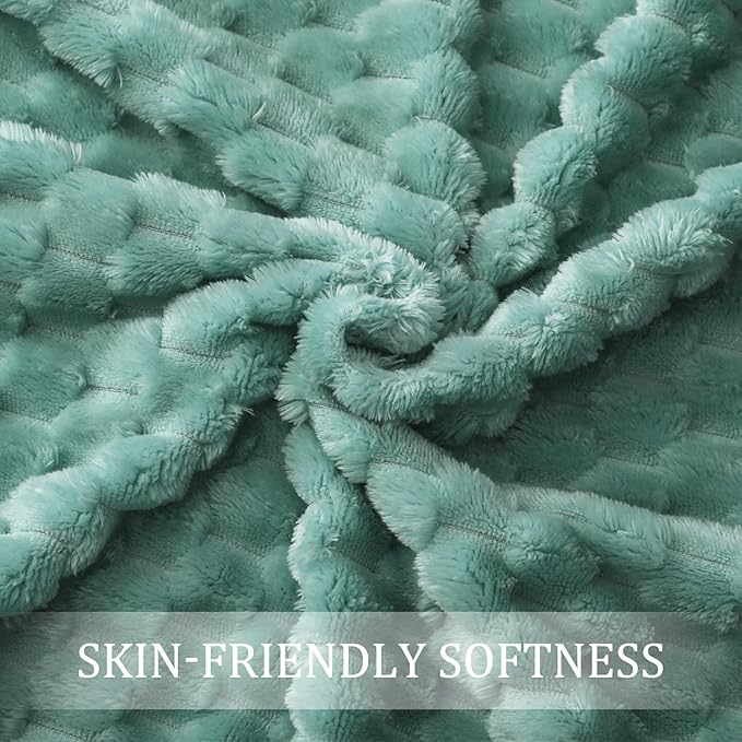 Exclusivo Mezcla Extra Large Soft Fleece Throw Blanket, 50x70 Inches 3D Clouds Stylish Jacquard Throw Blanket for Couch, Cozy Soft Lightweight for All Season, Celadon Blanket