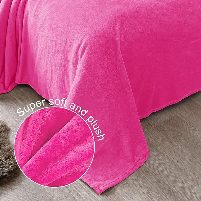 Exclusivo Mezcla Fleece Throw XL Blanket for Couch, Sofa, Super Soft and Warm Hot Pink Blankets, All Season, Cozy, Plush, Lightweight, 50x70 Inches