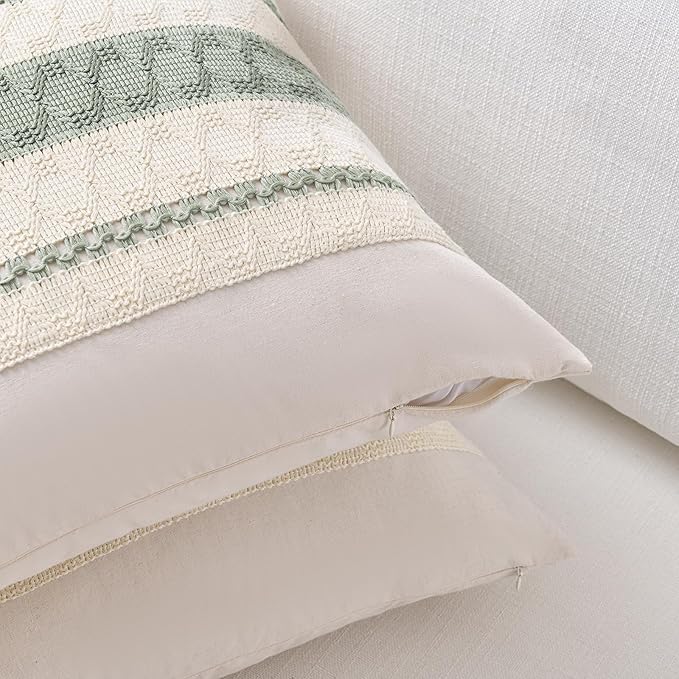 Fancy Homi Set of 1 Sage Green Boho Euro Decorative Throw Pillow Covers 26x26 Inch for Living Room Bedroom Couch Bed Indoors, Rustic Retro Cushion Case, Bohemian Room Home Decor