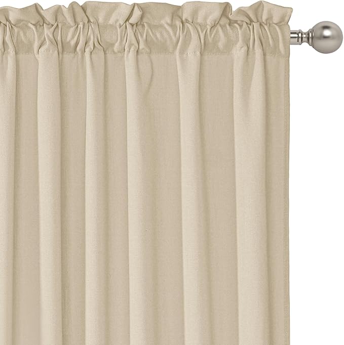 RYB HOME Short Kitchen Valances Faux Linen Blended 2 Panels Privacy Protect Shabby Chic Swag Curtain for Kitchen Living Room Cabinet, Rod Pocket, Camel, W 52 x L 18 inch