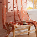 MIULEE Terracotta Sheer Curtains 2 Panels Embroidered Leaf Patterned burnt Orange Rod Pocket Floral Semi Faux Linen Fall Window Curtains Drapes Set for Living Room Bedroom Dining Room, 52x84 Inch Long