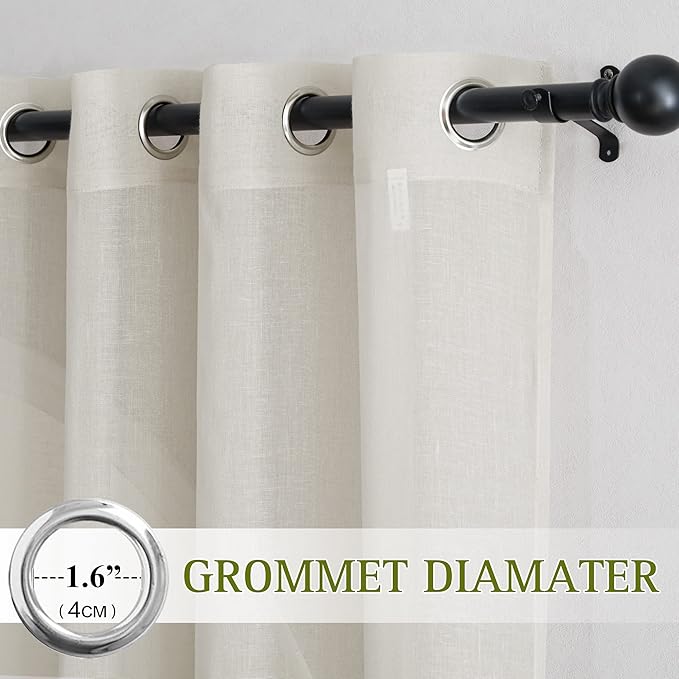 NICETOWN Linen Curtains 135 inches Length for Living Room, Grommet Linen Blend Window Treatments Privacy with Light Filtering for Bedroom/Farmhouse, W52 x L135, 2 Panels, Natural