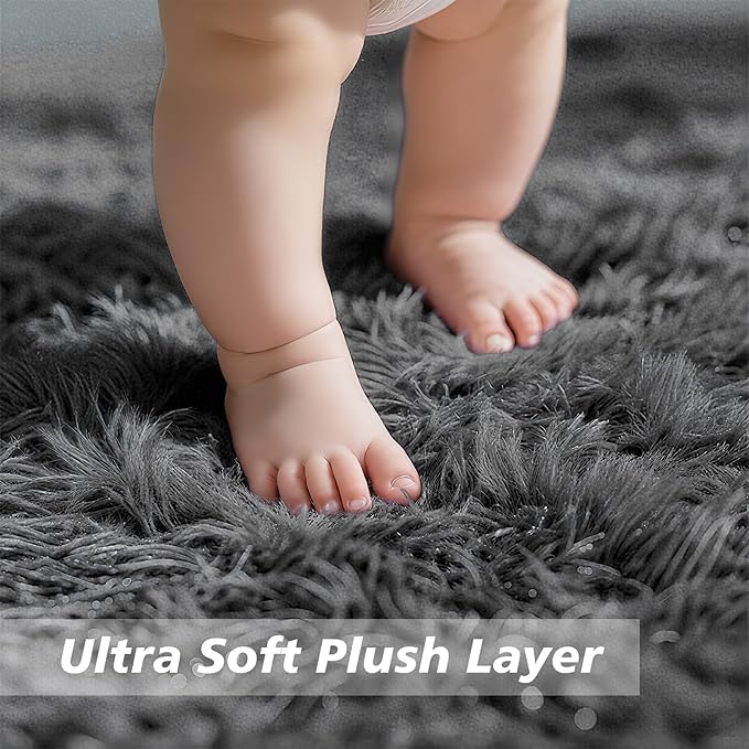 8x10 Fluffy Area Rugs for Living Room,Shag Area Rug for Bedroom,Deep Grey Soft Fuzzy Rug Non-Shedding Indoor Plush Carpet for Kids Bedroom Nursery Home Decor