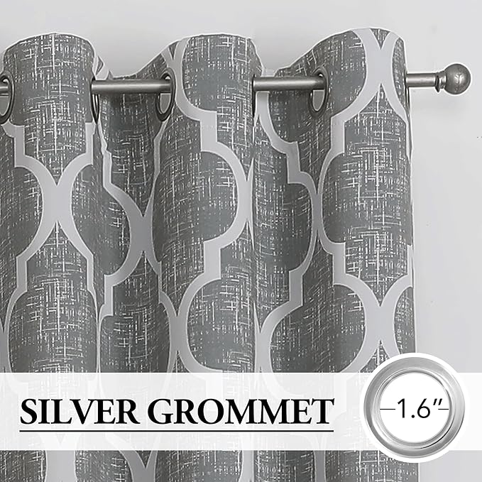 Beauoop 100% Blackout Curtains 72 Inches Long 2 Panels for Bedroom Living Room Grey Moroccan Geo Room Darkening Thermal Insulated Soundproof Grommet Top Window Treatments Drapes, 50x72 Set of 2