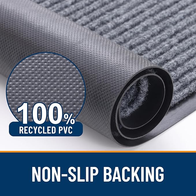 OLANLY Front Door Mat Indoor Outdoor Entrance, 2-Pack 47 x 32 Inch, Waterproof Heavy Duty Doormat, Fade Resistant, Low Profile, Easy Clean Patio Porch Welcome Floor Mats for Entry, Light Gray