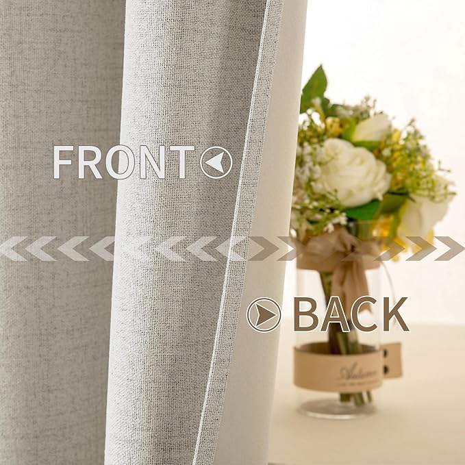 MIULEE 100% Blackout Linen Curtains for Bedroom Thermal Insulated Cobblestone Grommet Room Darkening Curtains & Drapes for Living Room Nursery 52 x 96 Inch (2 Panels)