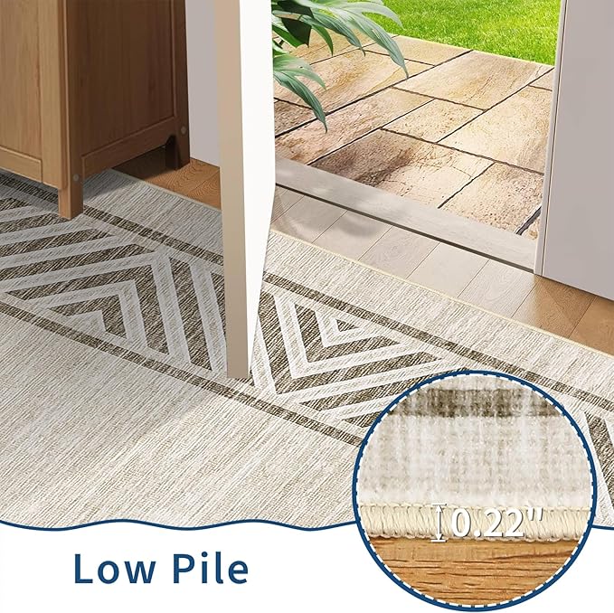 GarveeHome Large Dining Room Rug 10x13 Washable Bordered Carpet for Bedroom, Stain-Resistant Ultra-Thin Indoor Rug with Non-Slip Backing, Contemporary Floor Cover for Living Room, Office, Beige