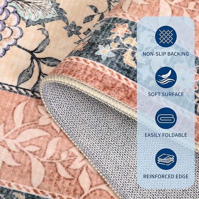 GarveeHome Terracotta Teal 2x3 Door Mat Indoor Rugs for Entryway Provence Small Botanical Grove Cottage core Washable Non-Slip Low-Pile Rug for Bedroom Bathroom Entrance TPE Backing