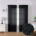 Lecloud Leia Living Room Black Sheer Curtains 72 Inch Length 2 Panels, Airy & Breathable Clip Textured Leaf Voile Bedroom Curtains, Dual Rod Pockets Jacquard Gauzy Window Drapes, 38x72 Inches