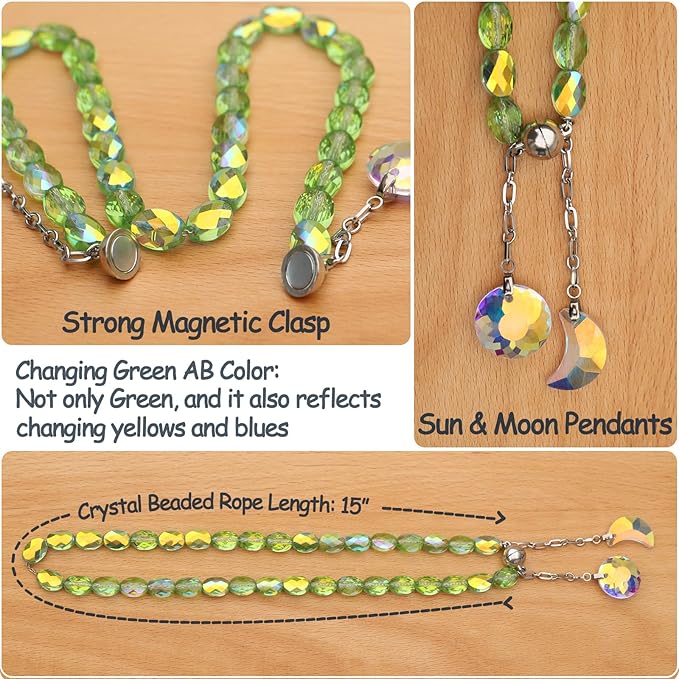 PEDOBO Magnetic Curtain Tiebacks, 2 Pack Crystal Beaded Sun & Moon Pendants Sheers/Draperies Holdbacks for Window Home Office Decor (Green)