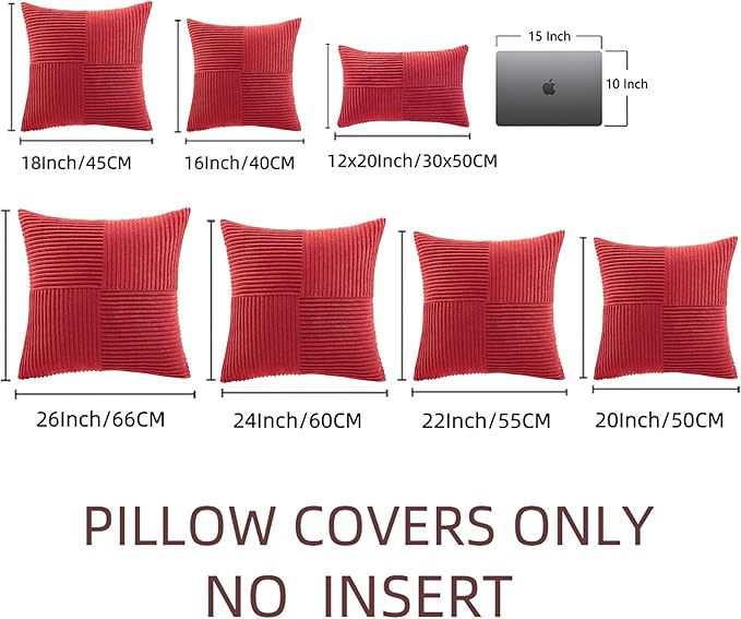Fancy Homi 2 Packs Red Lumbar Decorative Throw Pillow Covers 12x20 Inch for Living Room Couch Bed Sofa, Holiday Christmas Home Decor Gift, Soft Striped Corduroy Rectangle Accent Cushion Case 30x50 cm