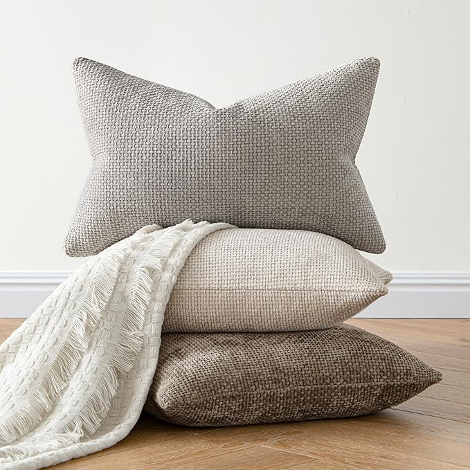 MIULEE Pack of 2 Couch Throw Pillow Covers 18x18 Inch Light Gray Modern Boho Accent Decorative Pillow Covers Soft Chenille Farmhouse Cushion Covers for Home Decor Bed Sofa Living Room