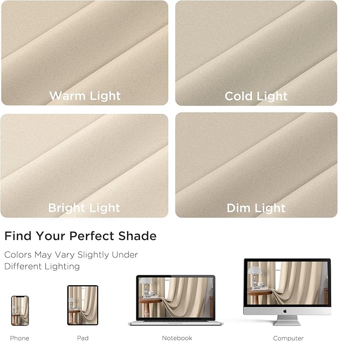 CUCRAF Light Beige Blackout Curtains 54 inch Length 2 Panels Set, Rod Pocket Room Darkening Drapes for Bedroom Living Room, Insulated Thermal Light Blocking Window Curtain (W52 x L54 Inch)