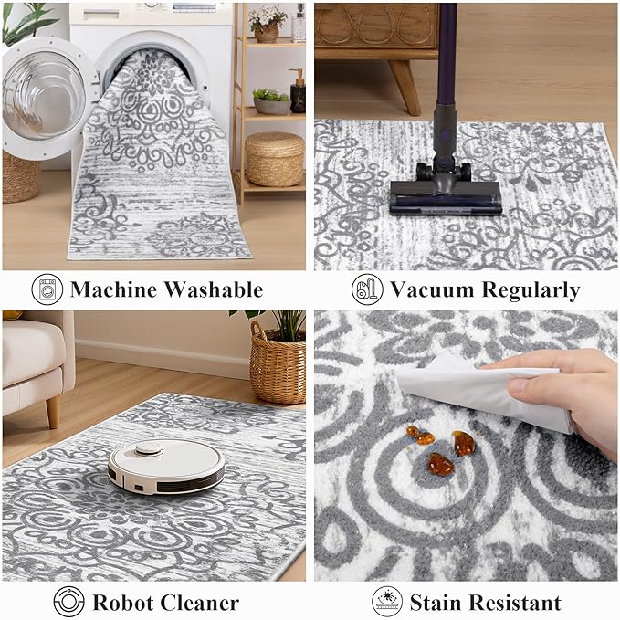 HEBE Hallway Runner Rug 2'x4' Washable Vintage Distressed Area Rugs Non Slip Laundry Rug Runner Boho Floor Carpet Runners for Hallways Entryway Laundry Room Kitchen Bathroom