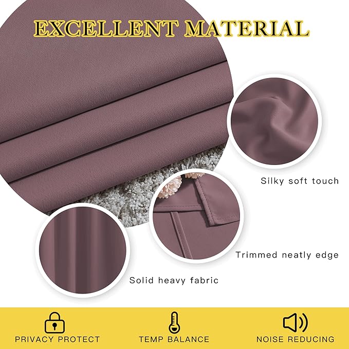 NICETOWN Room Darkening 118 inch Long Curtains, Grommet Thermal Drapes Weighted Room Divider Wide Window Treatments for Living Room, W66 x L118, Dry Rose, 2 Panels