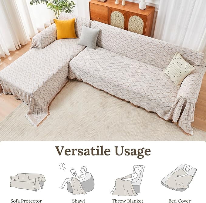 HOMERILLA Sectional Couch Covers for Sectional Sofa L Shaped Sofa Cover Blanket 2 Pieces L Shape Furniture Protector for Pets Dogs (Khaki White, XXX-Large)