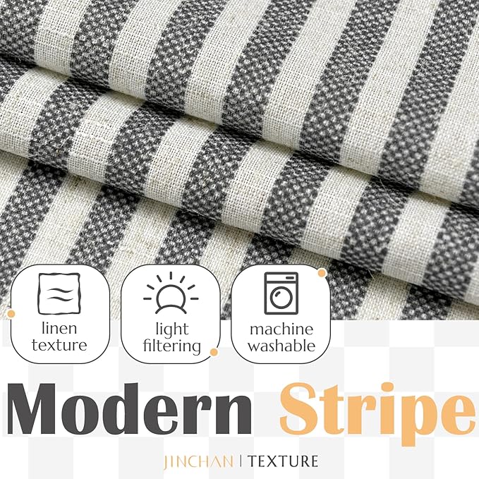 jinchan Linen Valance Curtain Striped Small Window Curtain Double Layer Light Filtering Modern Farmhouse Valance for Kitchen Living Room Bedroom 18 Inch Rod Pocket 1 Panel Black on Beige