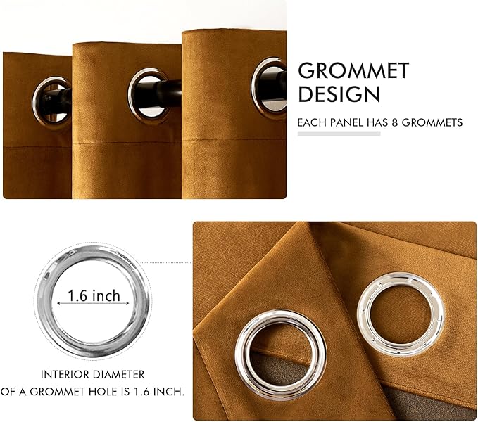 MIULEE Velvet Curtains Golden Brown Elegant Grommet Curtains Thermal Insulated Soundproof Room Darkening Long Black Out Drapes for Classical Living Room Bedroom Decor 52 x 96 Inch Length Set of 2