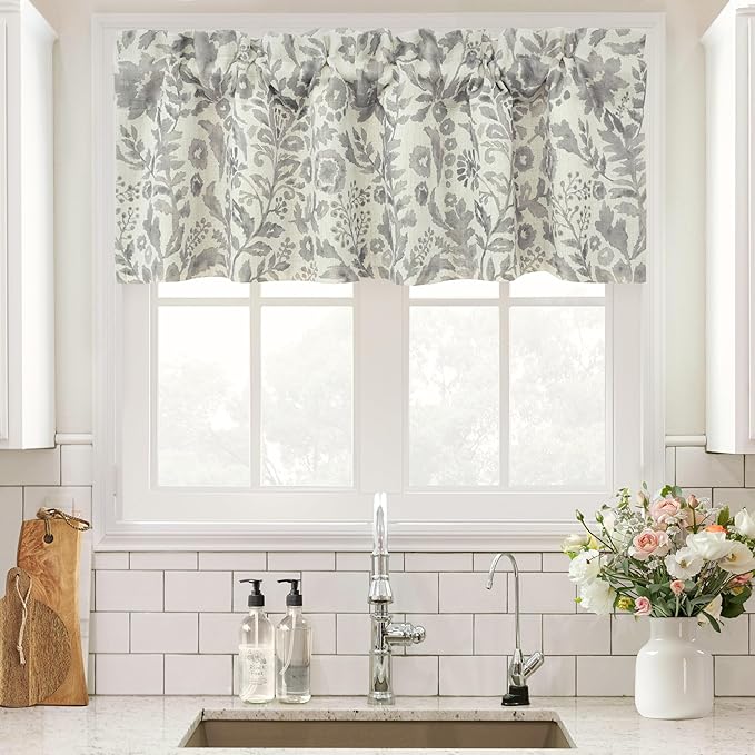 DriftAway Julia Lined Valance Double Layer Thermal Insulated Room Darkening Blackout Valances 3 Inch Rod Pocket Window Valance for Bathroom Living Room 52 Inch by 14 Inch Linen Gray