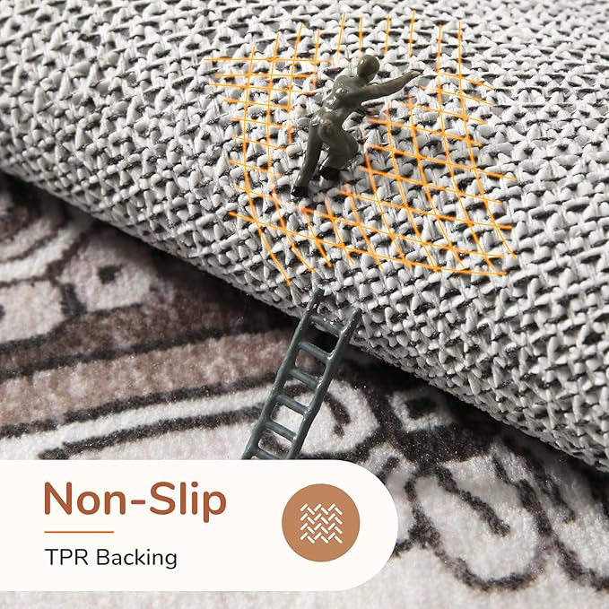 OPPODREAM Soft Area Rugs 5x7, 5x7 Washable Rug with Non Slip Backing, 5 x 7 Faux Cashmere Low-Pile Carpet, Khaki