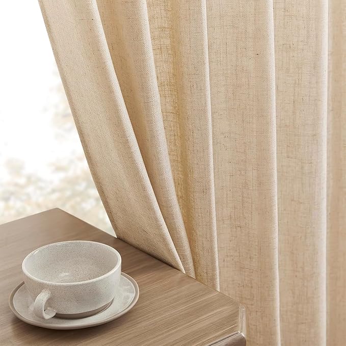 Joydeco Linen Curtains 108 Inch Length 2 Panel Sets,Light Filtering Curtains for Bedroom 52 Inch Wide Living Room Drapes with Back Tabs & Rod Pockets (W52 x L108 Inch, Ecru)
