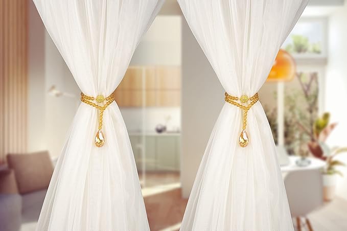 SUQ I OME 2 Pack of Luxury Crystal Beaded Magnetic Curtain Tieback and Holdback Curtain Clips Curtain Buckle Curtain Holder Blingbling Curtain Holdbacks for Drapes,Champagne