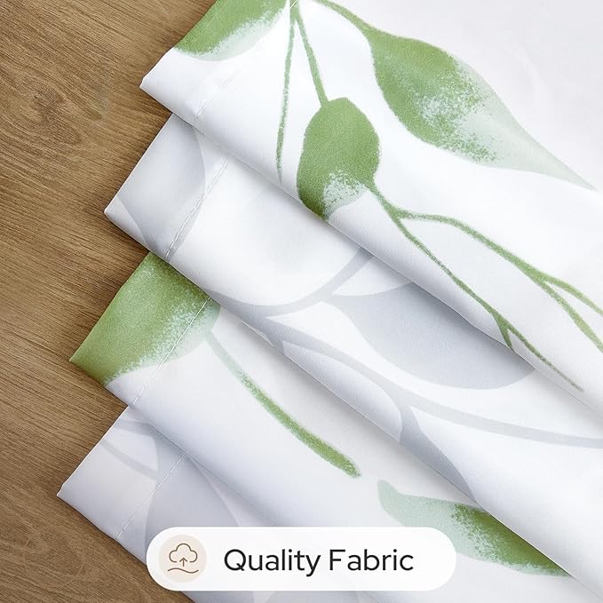 HOMEIDEAS Kitchen Curtains, Short Non-See-Through Privacy 30X24 Inch Length Tier Curtains, Green and White Leaf Floral Print Light Filtering Semi Sheer Small Window Drapes for Bathroom Cafe, 2 Panels