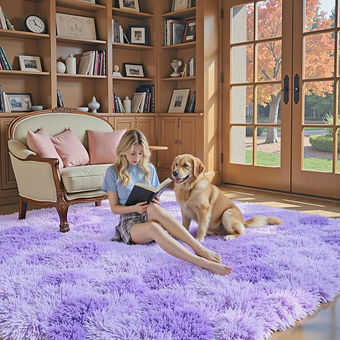 Rugs for Living Room 5x8, Alfombras para Salas Shag Large Plush Soft Area Rug, Shaggy Carpets for Bedroom, Kids Boys Girls Home Decor Aesthetic (Purple Starry, 5x8 Feet)